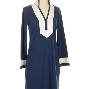 Sail to Sable Navy and Cream Long Sleeve Dress